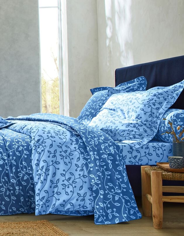 Linge de lit Héritage en coton à motifs volutes, bleu, hi-res