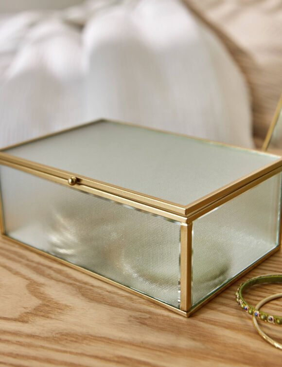Boîte de rangement en verre et métal (doré)