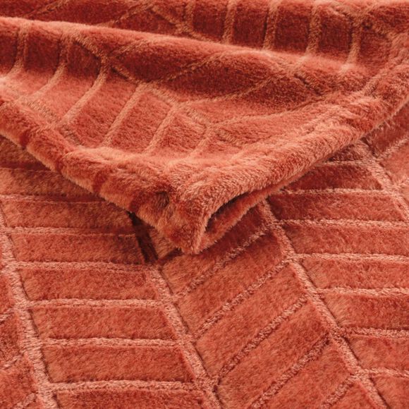 Plaid polaire reli&eacute;f&eacute; toucher peluche  (terracotta)