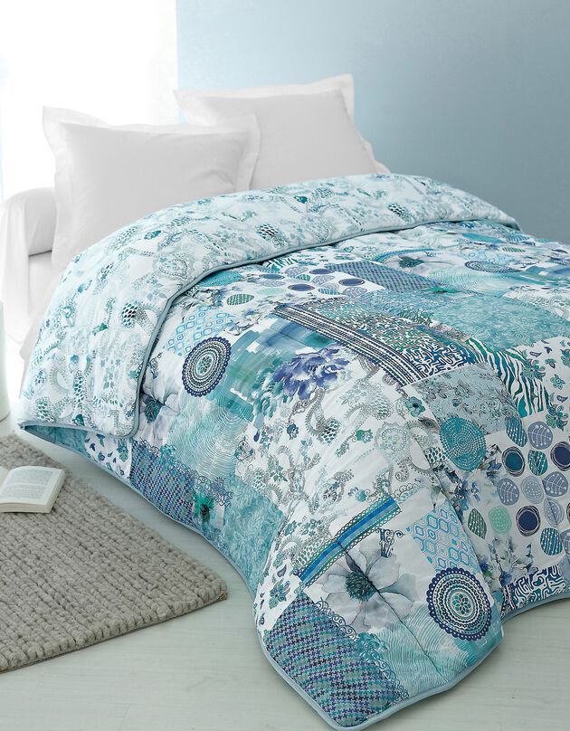 Couette coton imprimée Champêtre 400g/m2 (bleu / vert)
