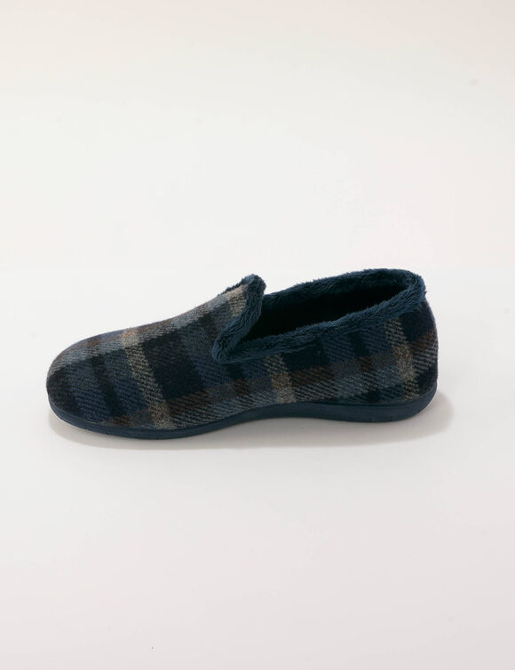 Gevoerde pantoffels met geruit motief (marine)