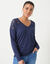T-shirt met V-hals en lange mouwen, met kant (marine)