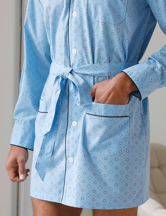 Pyjaveste imprim&eacute; popeline polycoton (bleu)