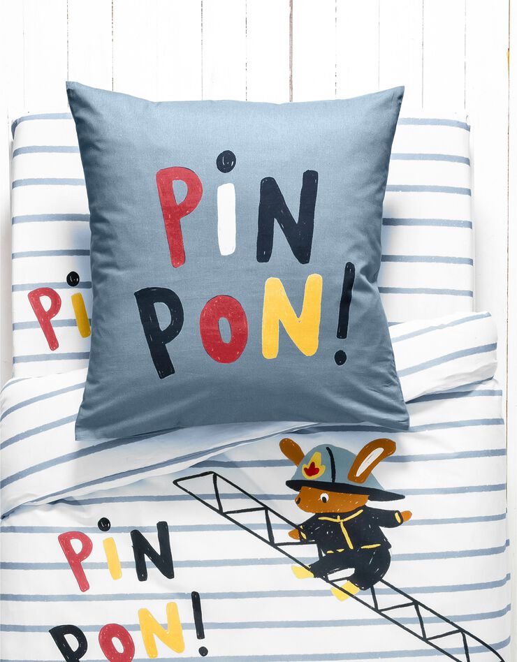 Linge de lit enfant à motifs Pompiers en coton, bleu ciel, hi-res image number 1
