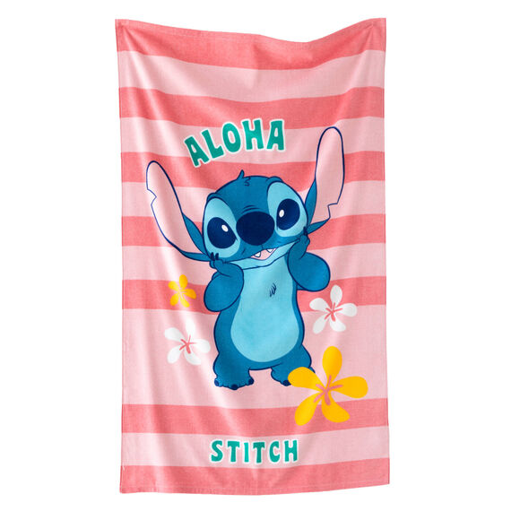 Drap de bain enfant Stitch éponge et velours coton - 320g/m²  (rose)