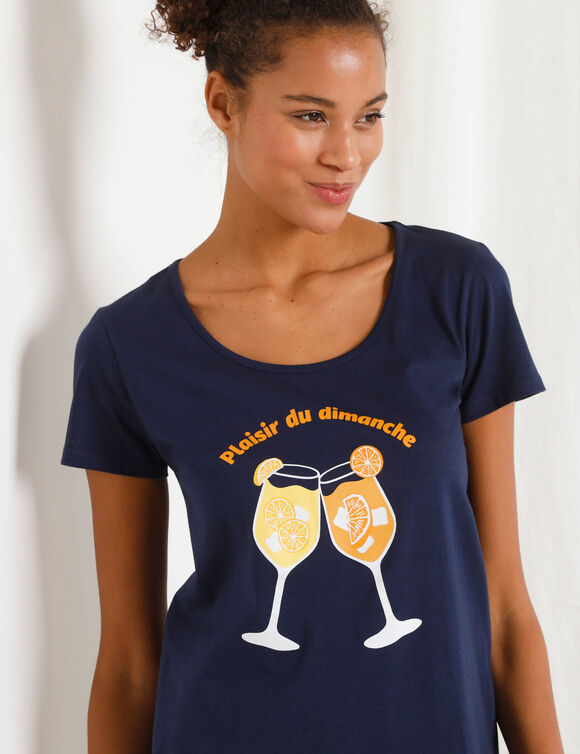 Chemise de nuit courte imprimée "cocktail" (marine)