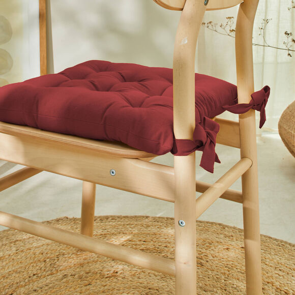 Galette de chaise carr&eacute;e unie coton bachette - lot de 2 (bordeaux)