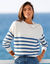 Pull rayé, col broderie anglaise (écru / bleu)