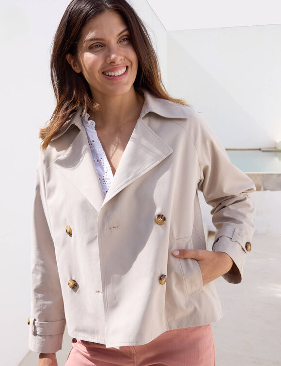 Trench court d&eacute;perlant (beige)