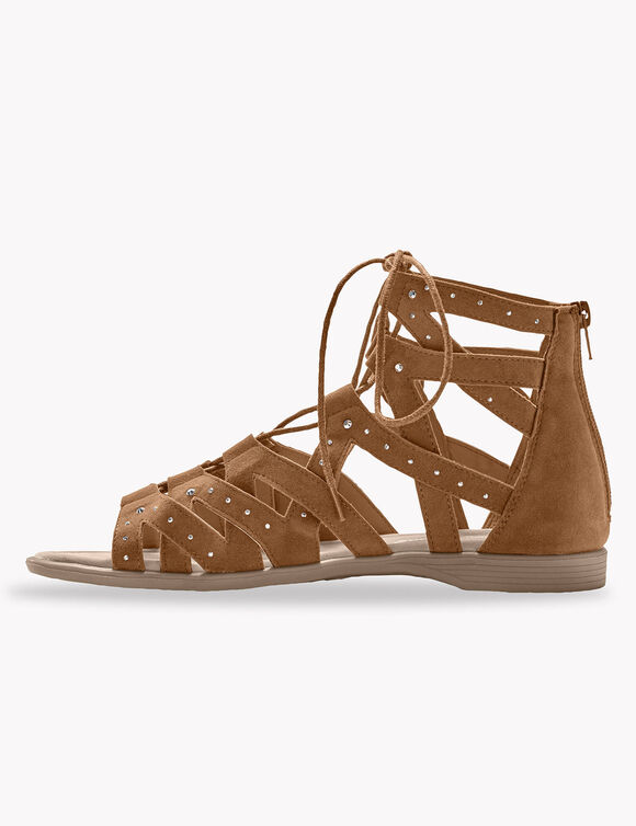 Romeinse sandalen met strasjes (beige)