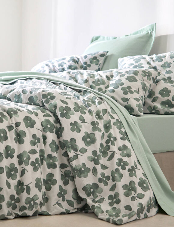Bedlinnen Petunia in bedrukt flanel (amandel groen)