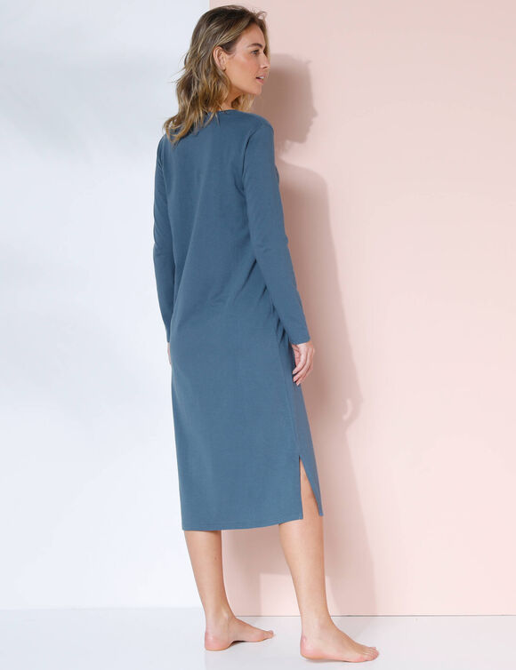 Lang nachthemd met lange mouwen en "night" print (donkerblauw)