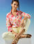 Bloes met bloemenprint, katoenvoile (wit / roze)