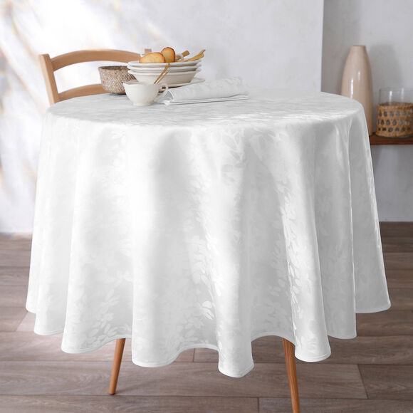 Nappe damass&eacute;e feuillages (blanc)