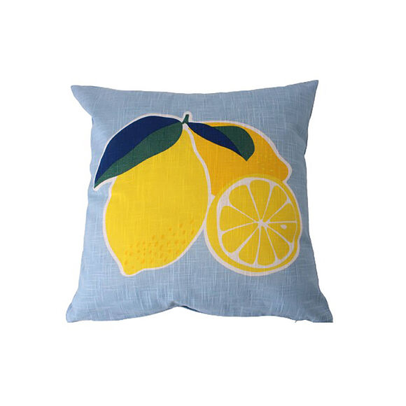 Vierkant kussen met citroenenprint (blauw / geel)