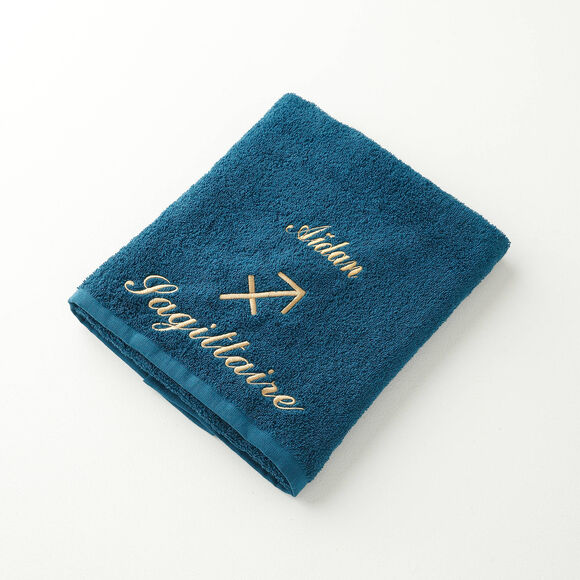 Handdoeken met "Sagittaire" borduursel, personaliseerbaar - 420 g/m2 (pauwblauw)