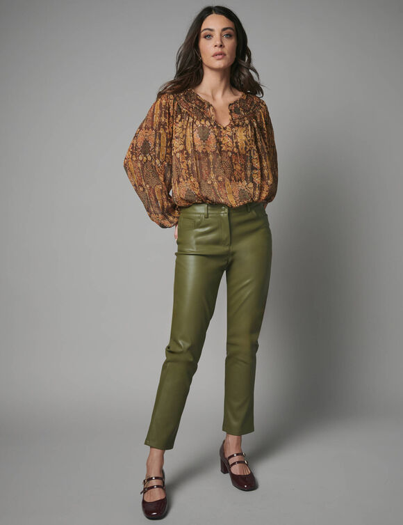 Blouse en voile imprim&eacute; (chocolat / vert)