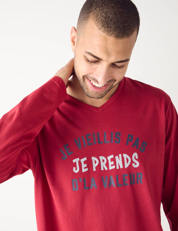 Pyjama manches longues message (bordeaux / gris chiné)