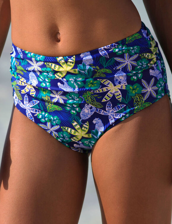 Bedrukte, modellerende bikinislip met hoge taille Naga (blauw / groen)