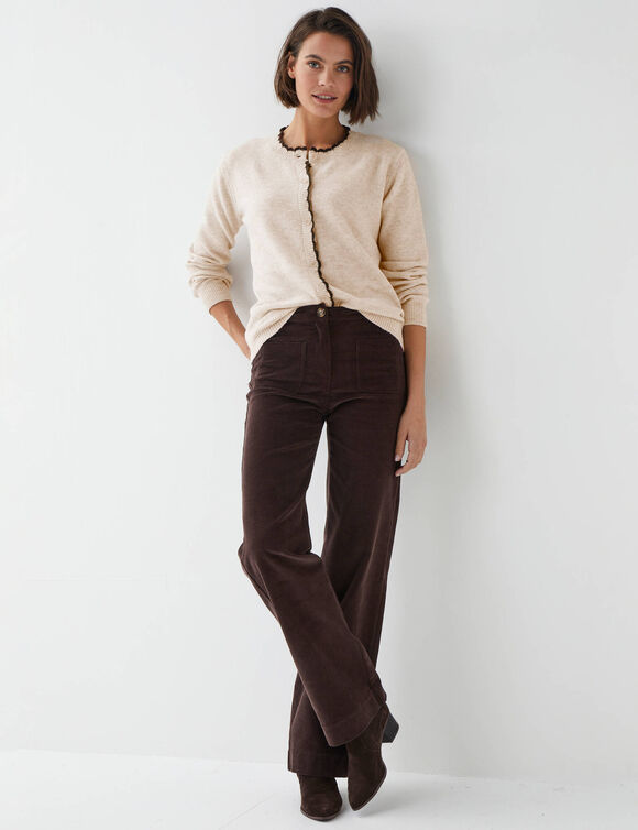 Vest met contrasterende geschulpte randen, verrijkt met wol (beige / chocolade)