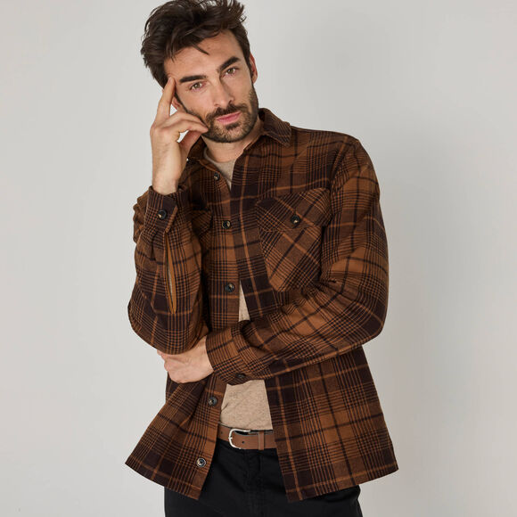 Overshirt met knopen van zware geruite flanel (lichtbruin)