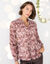 Bloes met plissé en bloemenprint, in voile (roze / chocolade)
