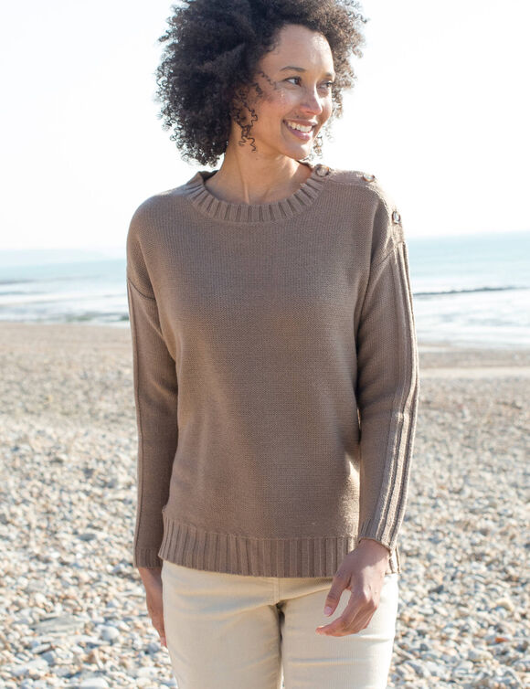Pull col rond, maille fantaisie (taupe clair)
