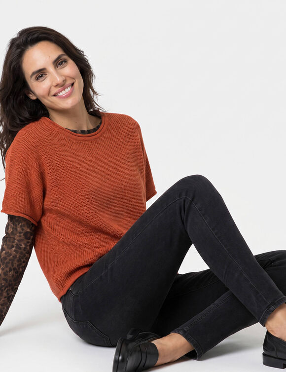 Pull poncho manches coude (terracotta)