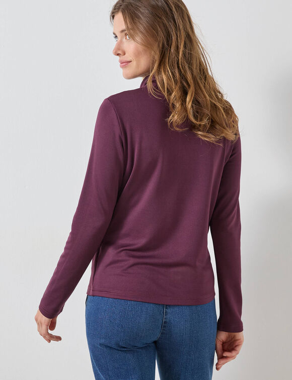 T-shirt col montant zipp&eacute; manches longues - chaleur intense (prune)