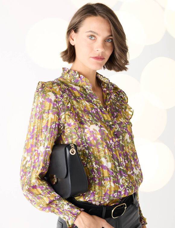 Blouse bedrukt met een kraag met ruches (bronskleur / violine)