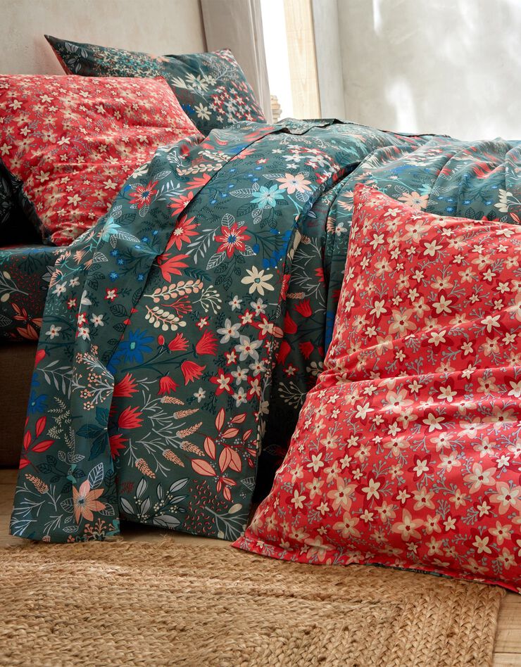 Bedlinnen Flore in katoen met bloemenprint (eucalyptus)