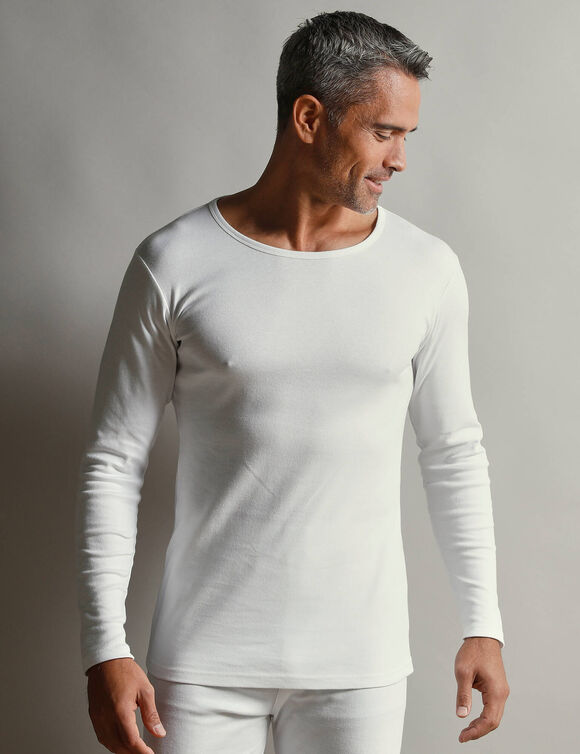 T-shirt sous-v&ecirc;tement homme col rond manches longues chaleur douce - lot de 2 (blanc)