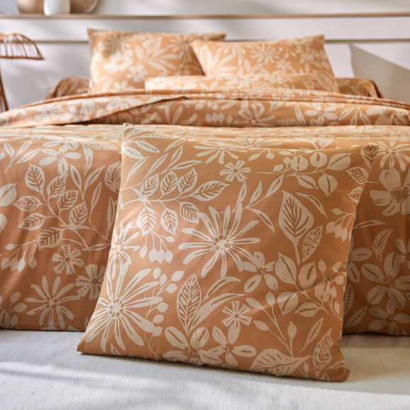 Bedlinnen Céline, in katoen met bloemenprint (karamel)