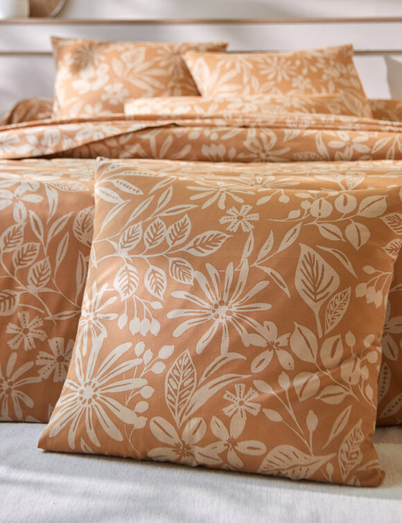 Linge de lit Céline en coton imprimé floral (caramel)