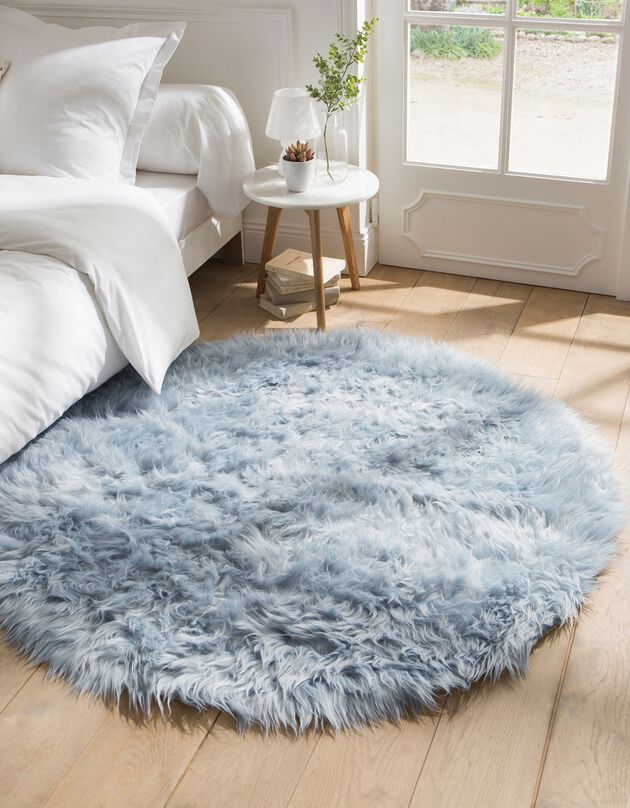 Tapis rond poils longs (bleu glacier)