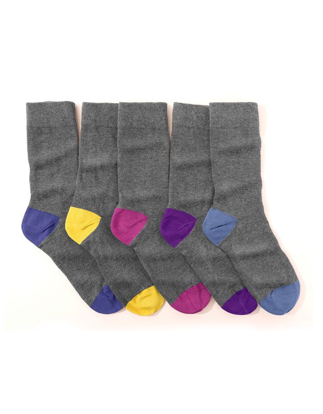 Mi-chaussettes fantaisie - lot de 5 paires, gris chiné Mi-chaussettes fantaisie - lot de 5 paires, gris chiné, hi-res