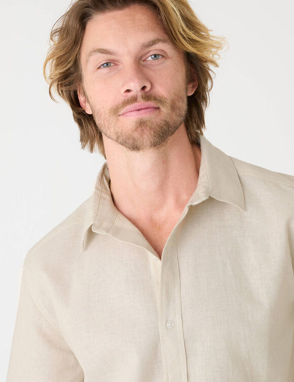 Chemise coton lin manches courtes boutonn&eacute;e (gr&egrave;ge)