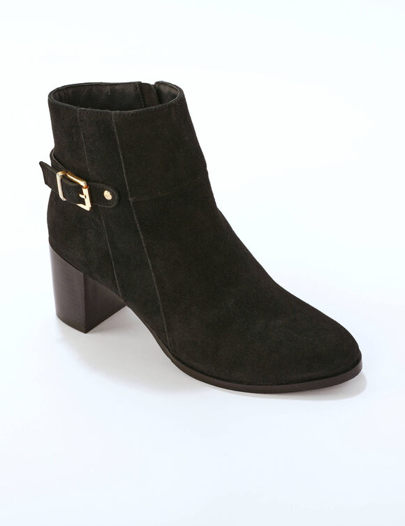 Boots in splitleer met hak (zwart)