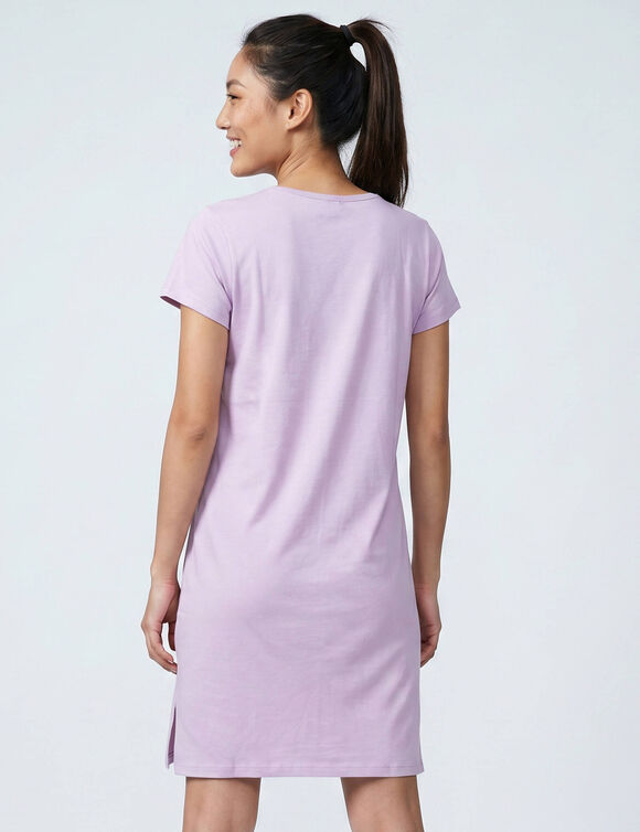 Chemise de nuit courte coton imprim&eacute; gu&eacute;pard "Graou Club", manches courtes (parme)
