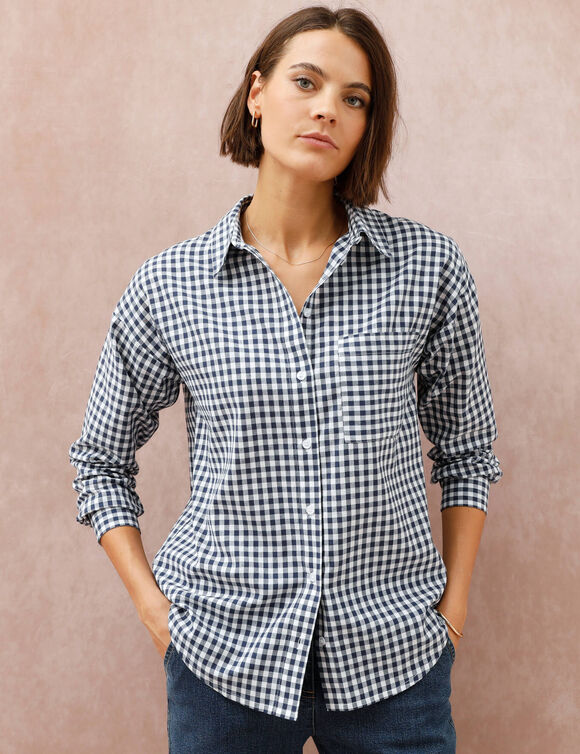 Chemise &agrave; carreaux vichy bicolore (marine / blanc)