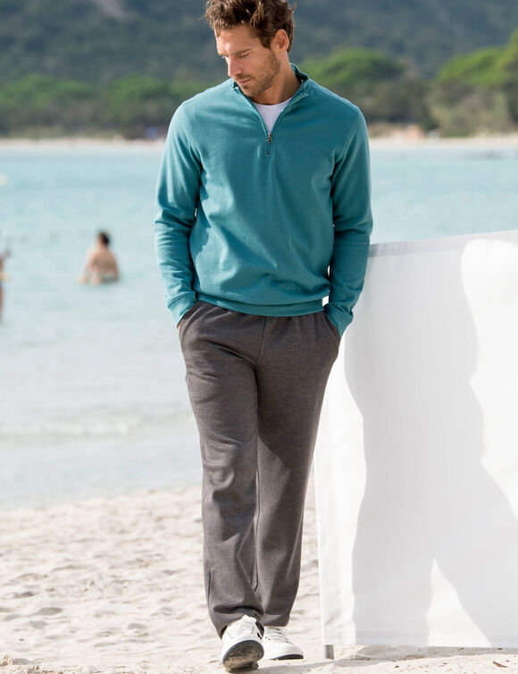 Sweat molleton col camionneur zippé (bleu vert)