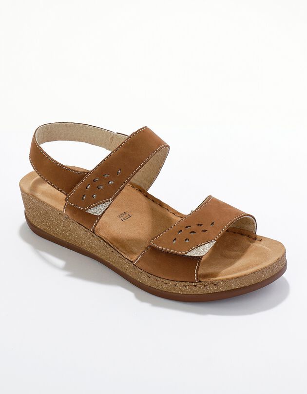 Comfortabel brede sandalen in leer - bruin (bruin)