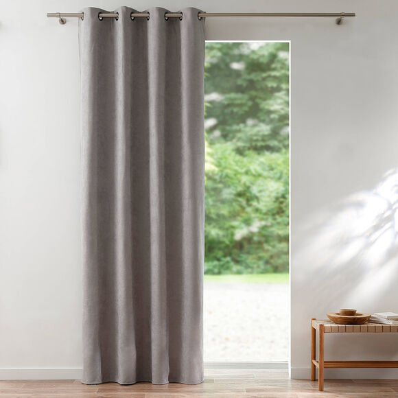 Verduisterend en isolerend gordijn, afgewerkt met oogringetjes (parelgrijs)