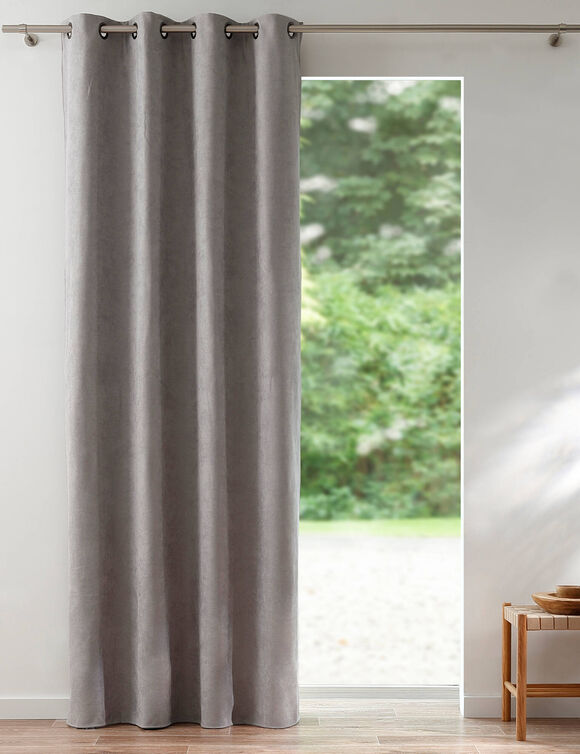 Verduisterend en isolerend gordijn, afgewerkt met oogringetjes (parelgrijs)