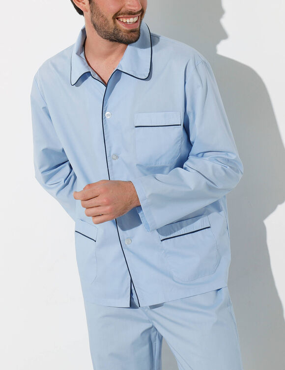 Pyjama uni popeline polyester/coton (ciel)