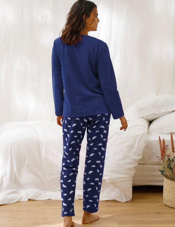 Pyjama pantalon nuage manches longues en micro-polaire (marine)