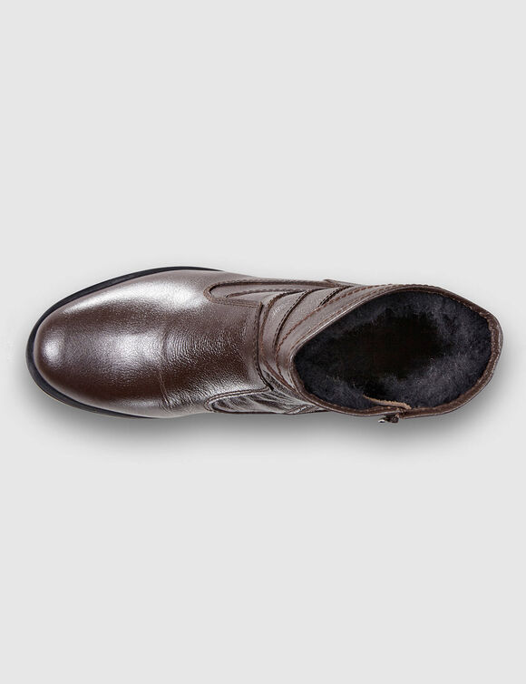 Botillons zippés cuir fourrés laine - jusqu'au 46 (marron)