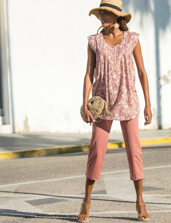 Pantacourt droit stretch (rose th&eacute;)