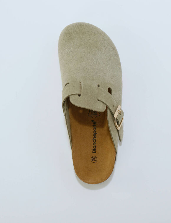 Sabots cro&ucirc;te de cuir avec boucle r&eacute;glable (vert sauge)