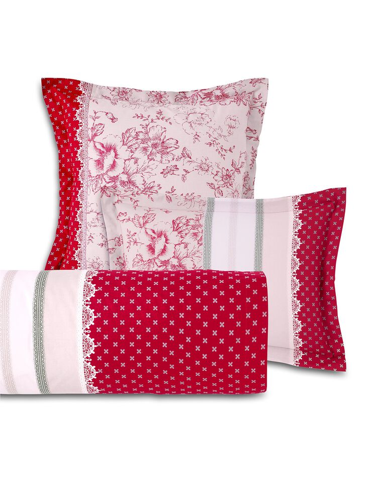 Bedlinnen Gabrielle in katoen met stippen-, bloemen- en kantprint (rood)